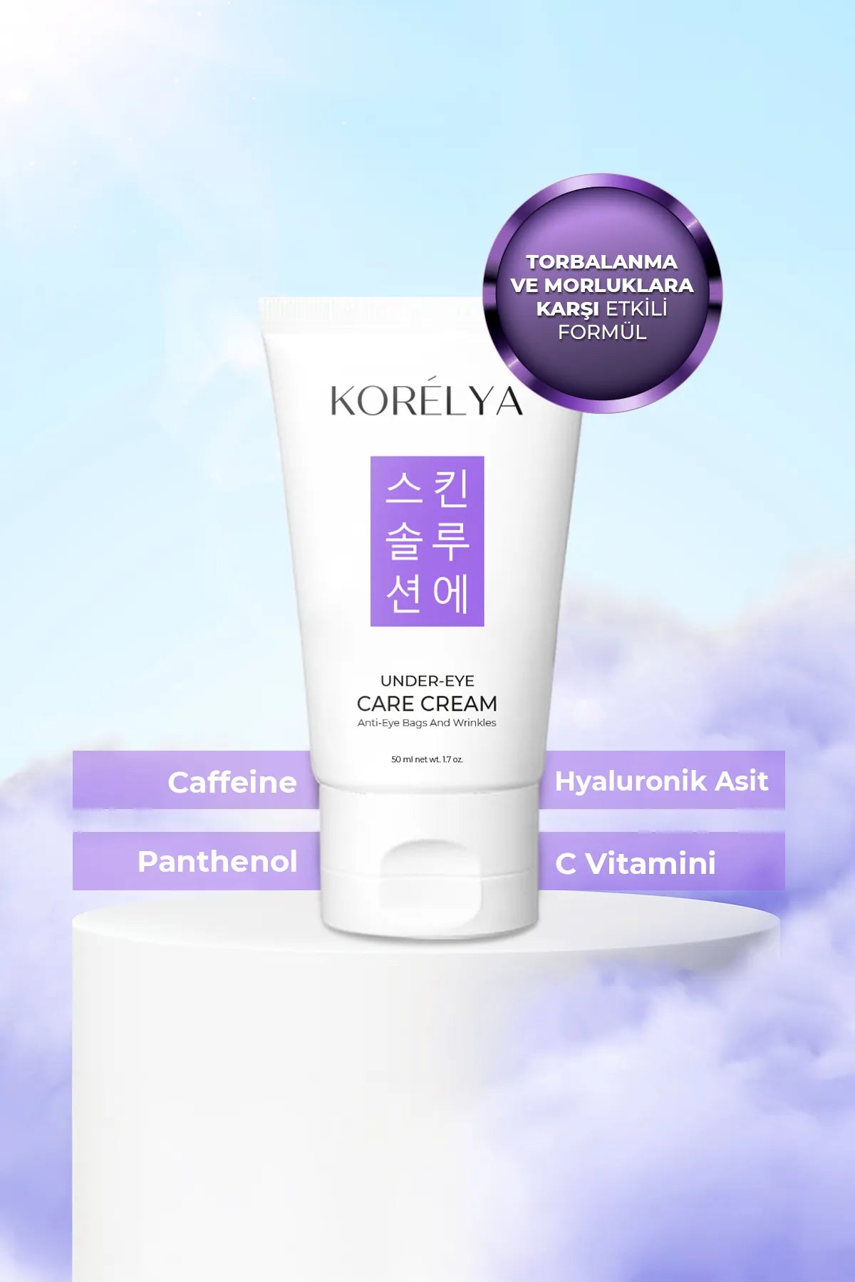 KORELYA Under Eye Care Cream Anti-Eye Bags & Wrinkles - Voedt de huid onder de ogen - Bestrijdt Wallen - Rimpels - Fijne lijntjes - Donkere kringen - Wallen & Blauwe Plekken - Caffeïne - Panthenol - Hyaluronzuur - Vitamine C - Alle huidtypen - 50ml