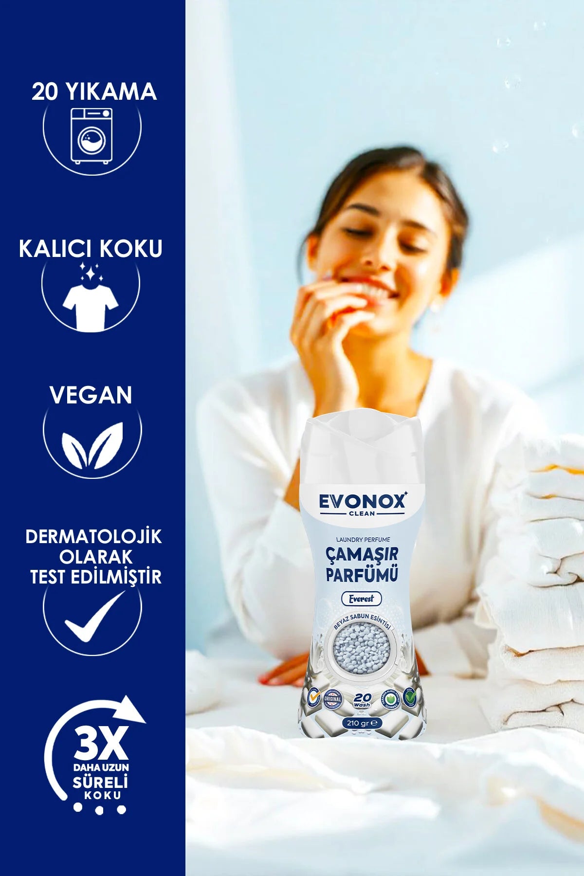 EVONOX Clean Everest Çamaşır Parfümü 210 gr | Beyaz Sabun Kokusu