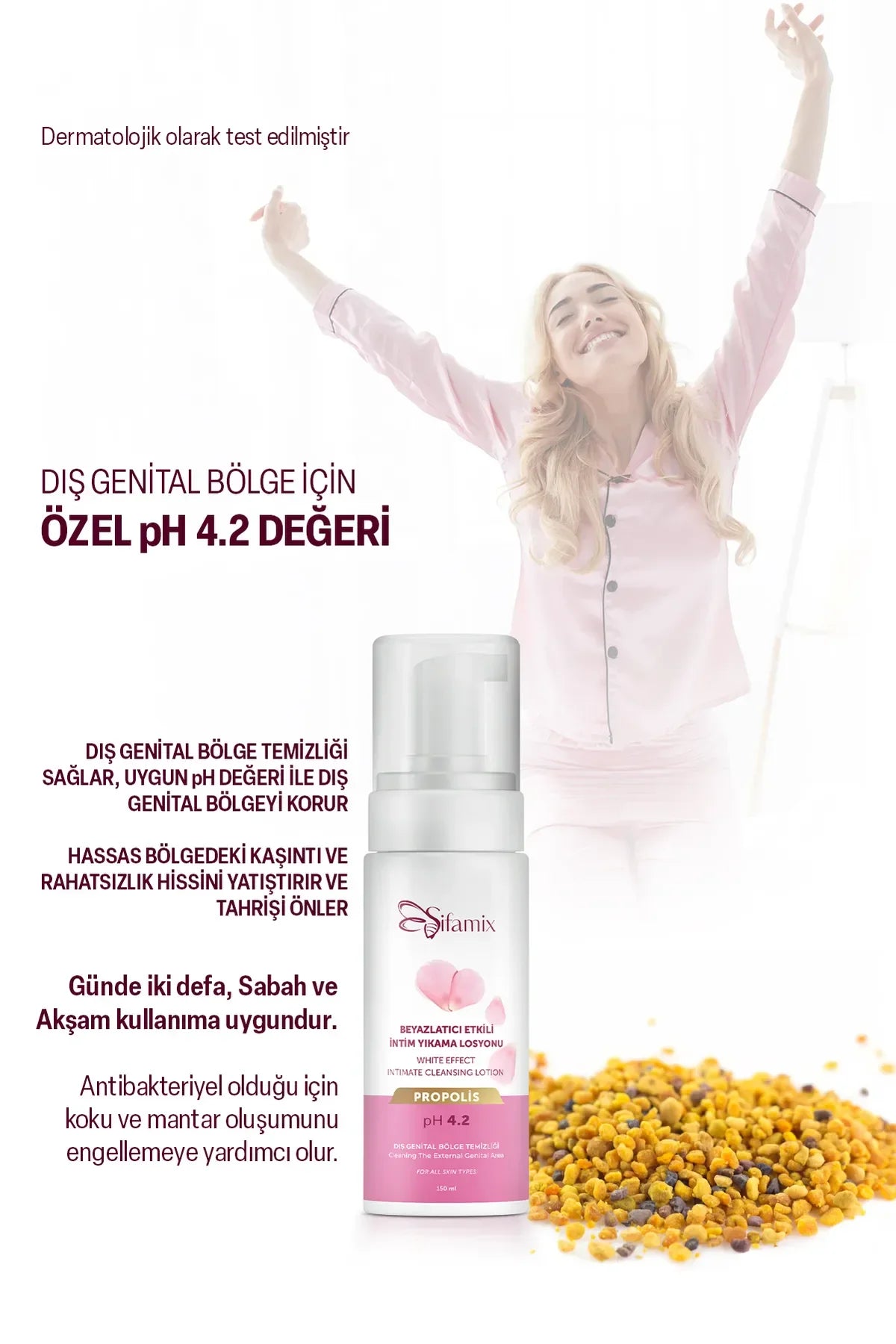 Sifamix White Effect Intimate Cleansing Foam Propolis pH 4.2 Genital Area - Whitening Lotion - Effectieve genitale zone - Goede bescherming - tegen jeuk en irritatie - anti-schimmels en anti-geur - Alle huidtypen - 150 ml