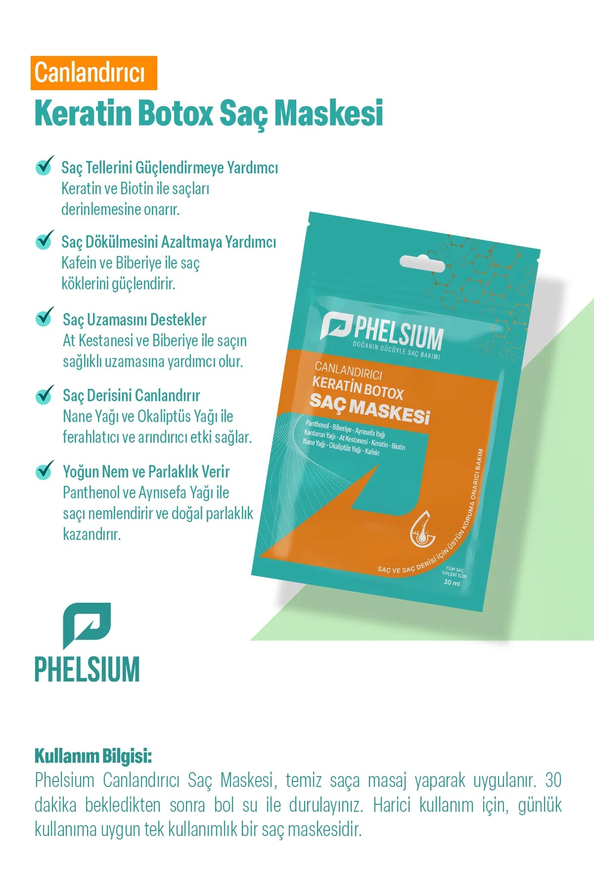 Phelsium 10-Actieve inhoud - Revitaliserend Keratine Botox Haarmasker voor Langzaam Groeiend en Beschadigd Haar - Panthenol - Rozemarijn - Calendula-olie - Sint-Janskruidolie - Paardenkastanje - Keratine - Biotine - Pepermuntolie - Cafeïne - 30 ml