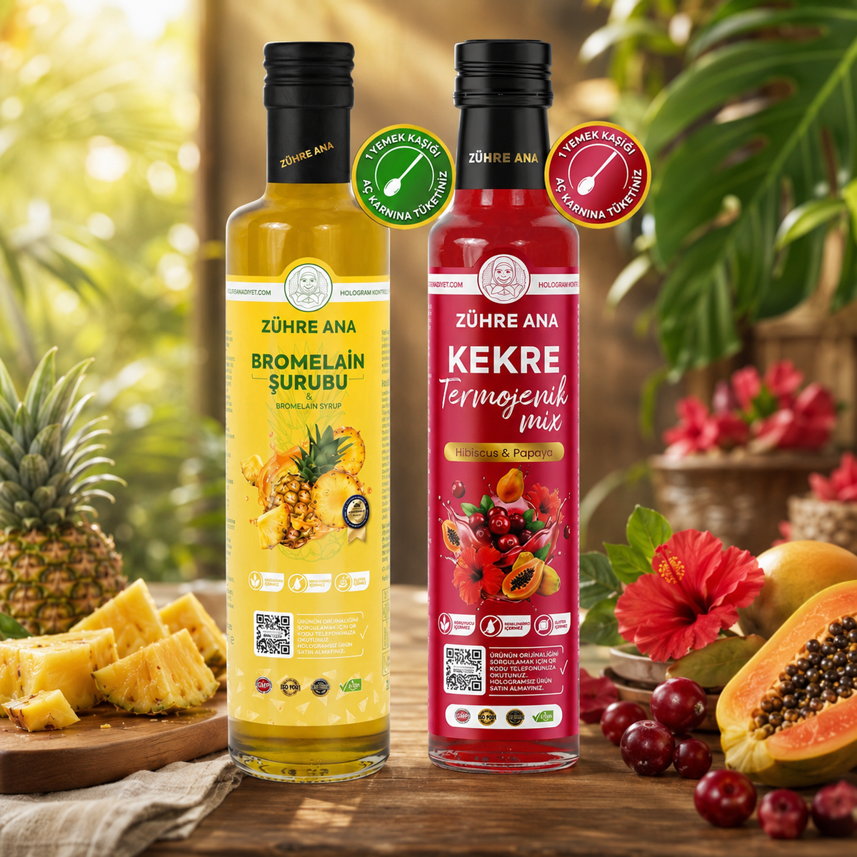 Zühre Ana Bromelaïne Siroop 250ml + Zühre Ana Kekre Thermogenic Mix Hibiscus Papaya 250ml - Set