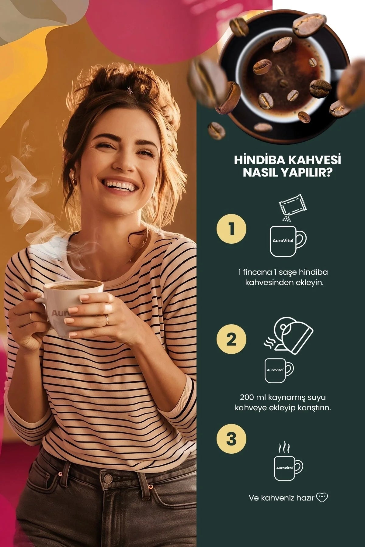 AuraVital Koffie - Hindiba (Cichorei) Koffie Detox Formulier Dieet Bevat L-Carnitine 30x3 gr