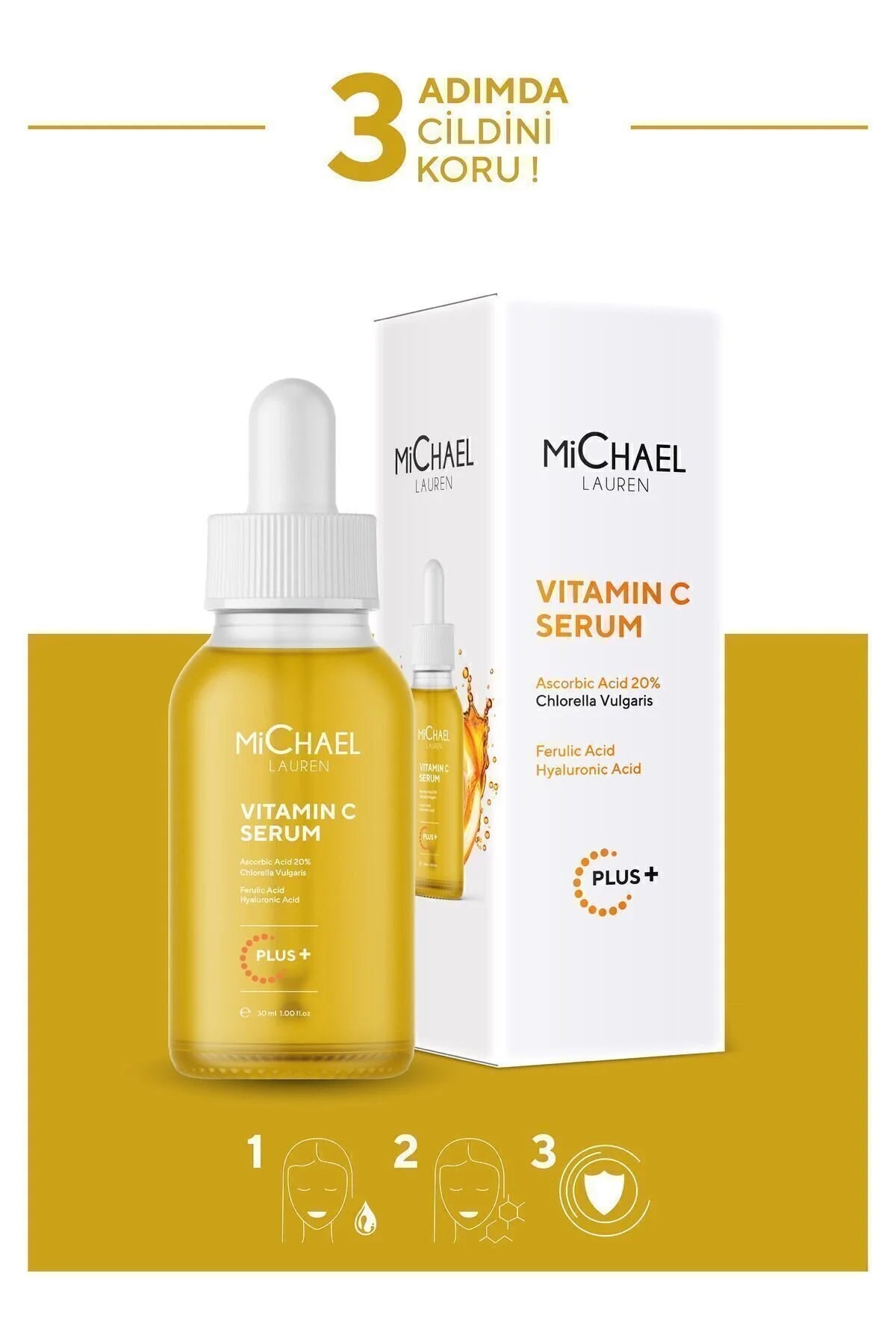 MiChael Lauren Serum Anti-vlekken Chlorella Algenextract 20% Vitamine C Serum Plus + Ferulic Acid + Hyaluronic Acid (Chlorella vulgaris) Verzacht Hydrateert Vermindert lijntjes en rimpels Corrigeert ruwe huid geneest Acnevlekken en Littekens 30 ml