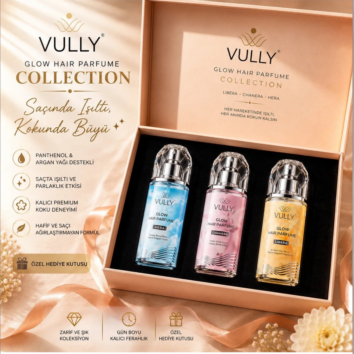 Vully Glow Hair Perfume Gift Set 3 x 100 ml – Chanera, Libera & Hera