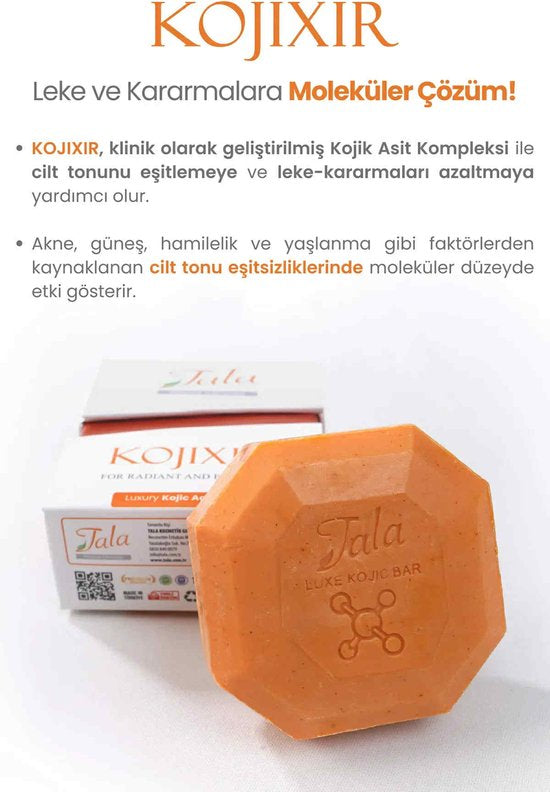 Tala Zeep Soap Kojixir Luxury Kojic Acid - Kojinezuur+Kurkuma+Citroenschil - Stralende en egale huid met Luxe kojiczuurzeep - Moleculaire oplossing voor anti-vlekken - Pakt onzuiverheden aan - Vermindert oneffenheid in teint - 120 gr