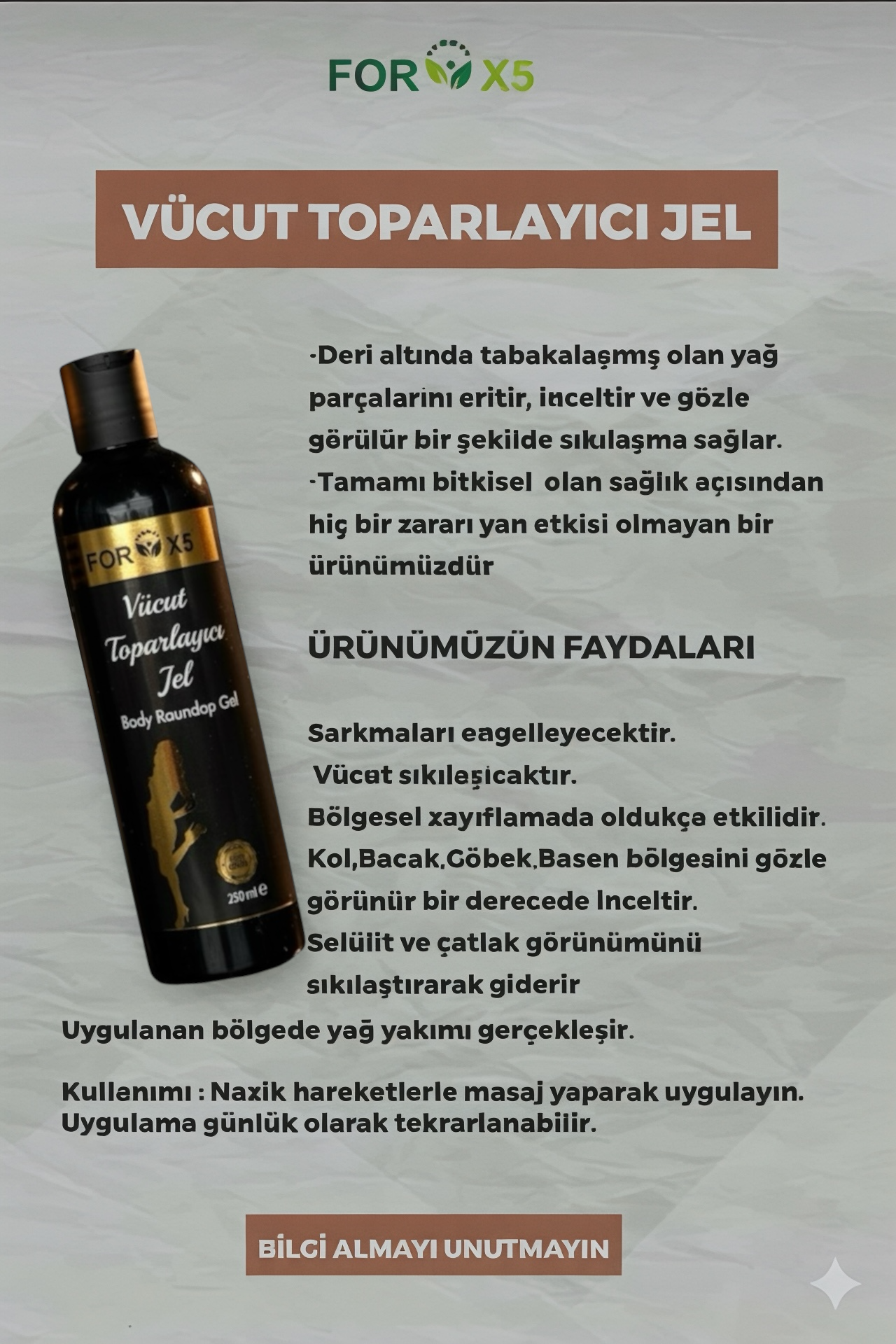 FORX5 Body Raundup Gel –LichaamsverstevigendeGel met Caffeïne & Plantaardige Extracten – Huidverstevigende en Hydraterende Bodylotion – 250 ml