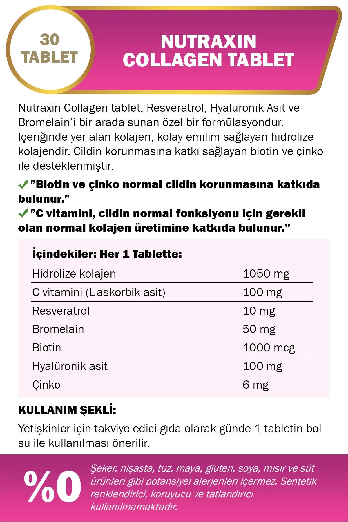 Nutraxin Beauty Collagen Gold Quality 30 Tabletten | Collageen met Hyaluronzuur, Biotine & Vitamine C
