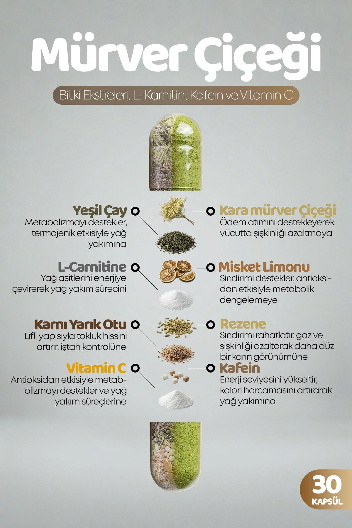 Channa Mürver Çiçeği – Kara Mürver, Yeşil Çay, L-Karnitin & Vitamin C – 30 Kapsül