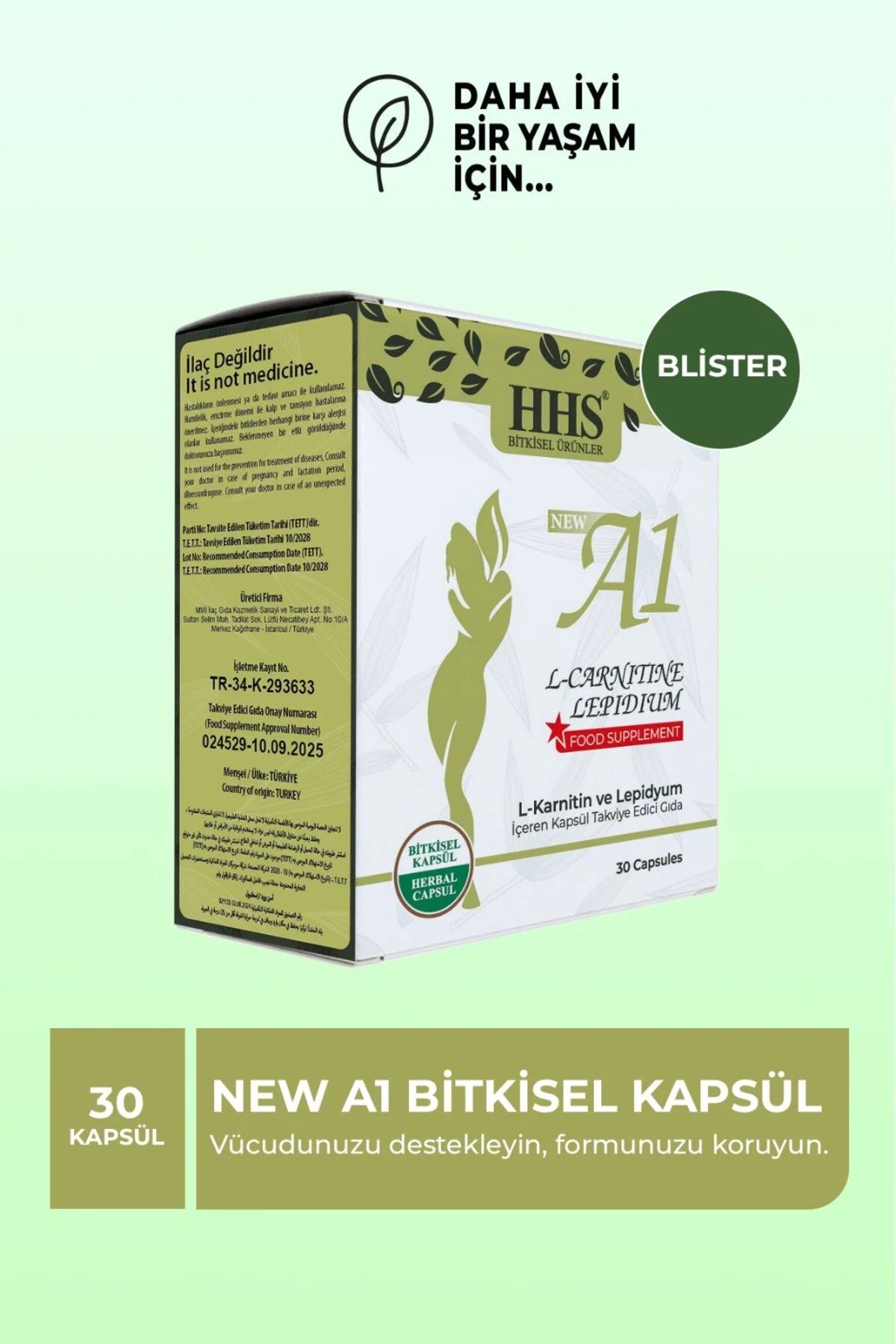 HHS A1 L-Carnitine & Lipidium Detox Kruiden 30 Afslankcapsules - Blister