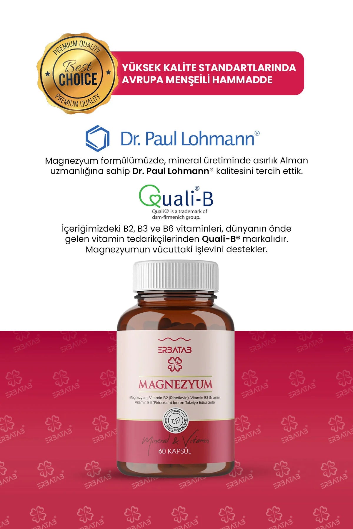 Erbatab Magnesium Complex 60 Capsules | Bisglycinaat, Citraat & Malaat | Met Vitamine B2, B3 & B6 | Vegan