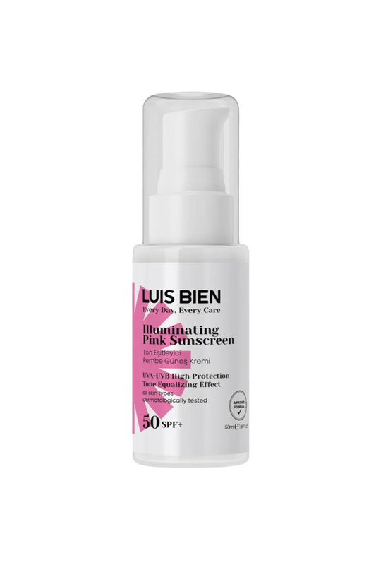 Luis Bien Illuminating Pink Sunscreen SPF 50+ / UVA-UVB hoge beschermingstoon Egaliserende werking - Verhelderende Roze Zonnebrandcreme - Anti-vlekjes & Hydraterend - Dermatologisch getest - Alle huidtypen 50 ml