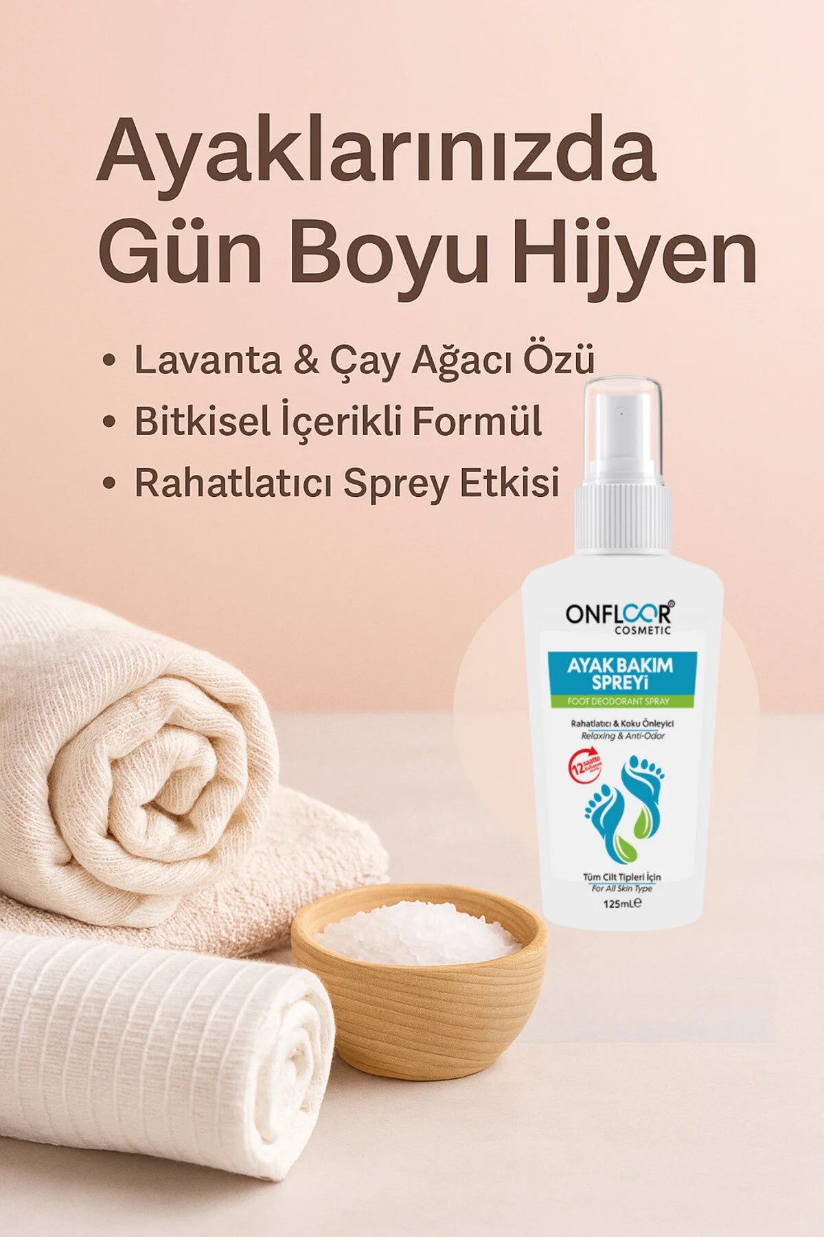 Onfloor Foot Deodorant Spray - Voetverzorgingsspray - Anti-Geur - Verfrissende - Verkoelende & Ontspannende voetverzorging met aloë-extract & munt - Werkt tot 12 uur & Lang fris gevoel - Licht & Draagbaar - Dagelijks gebruik - 125 ml
