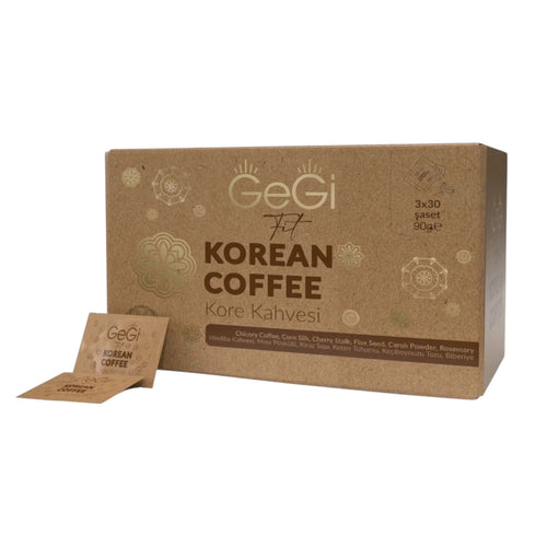 GeGi Fit Korean Coffee – Cichoreikoffie met Lijnzaad, Johannesbrood, Maïszijde, Kersensteel & Rozemarijn – 30 Sachets x 3 g – 90 g