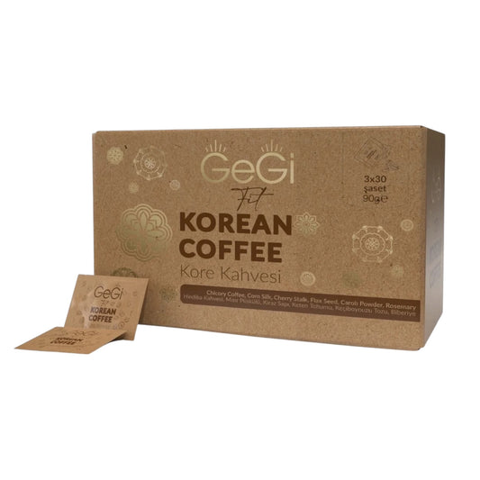 GeGi Fit Korean Coffee – Cichoreikoffie met Lijnzaad, Johannesbrood, Maïszijde, Kersensteel & Rozemarijn – 30 Sachets x 3 g – 90 g