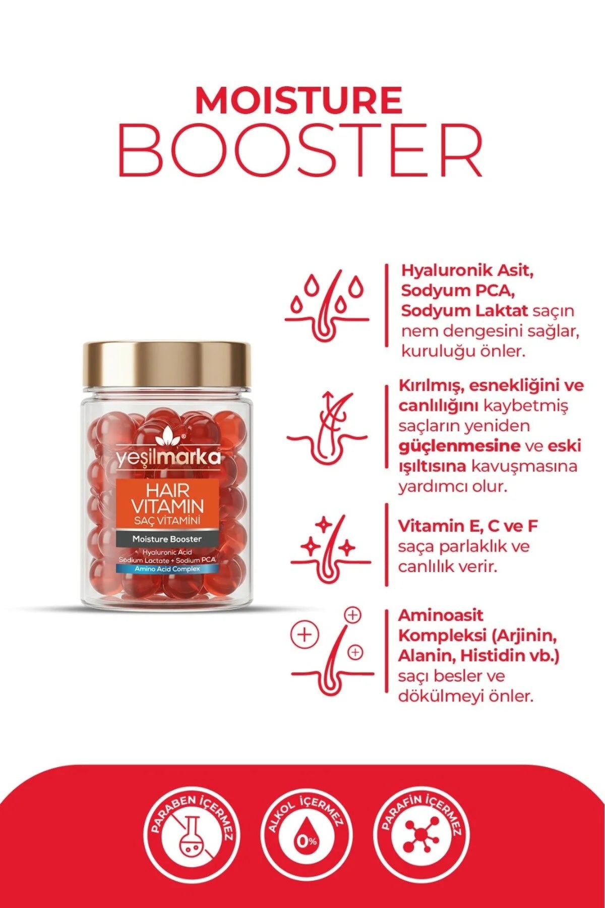 Yeşilmarka Hair Vitamin Capsules – Moisture Booster Hair Care 30 Capsules