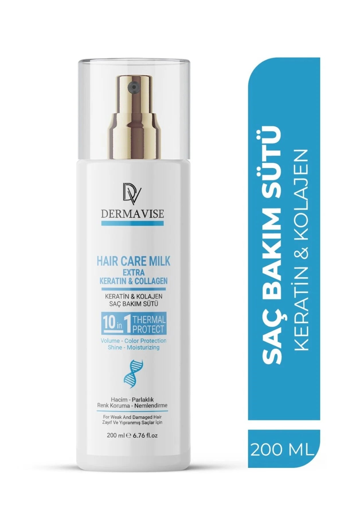 DERMAVISE Hair Care Milk Extra Keratin & Collagen 200 ml | 10-in-1 Hittebescherming en Haarverzorgingsmelk