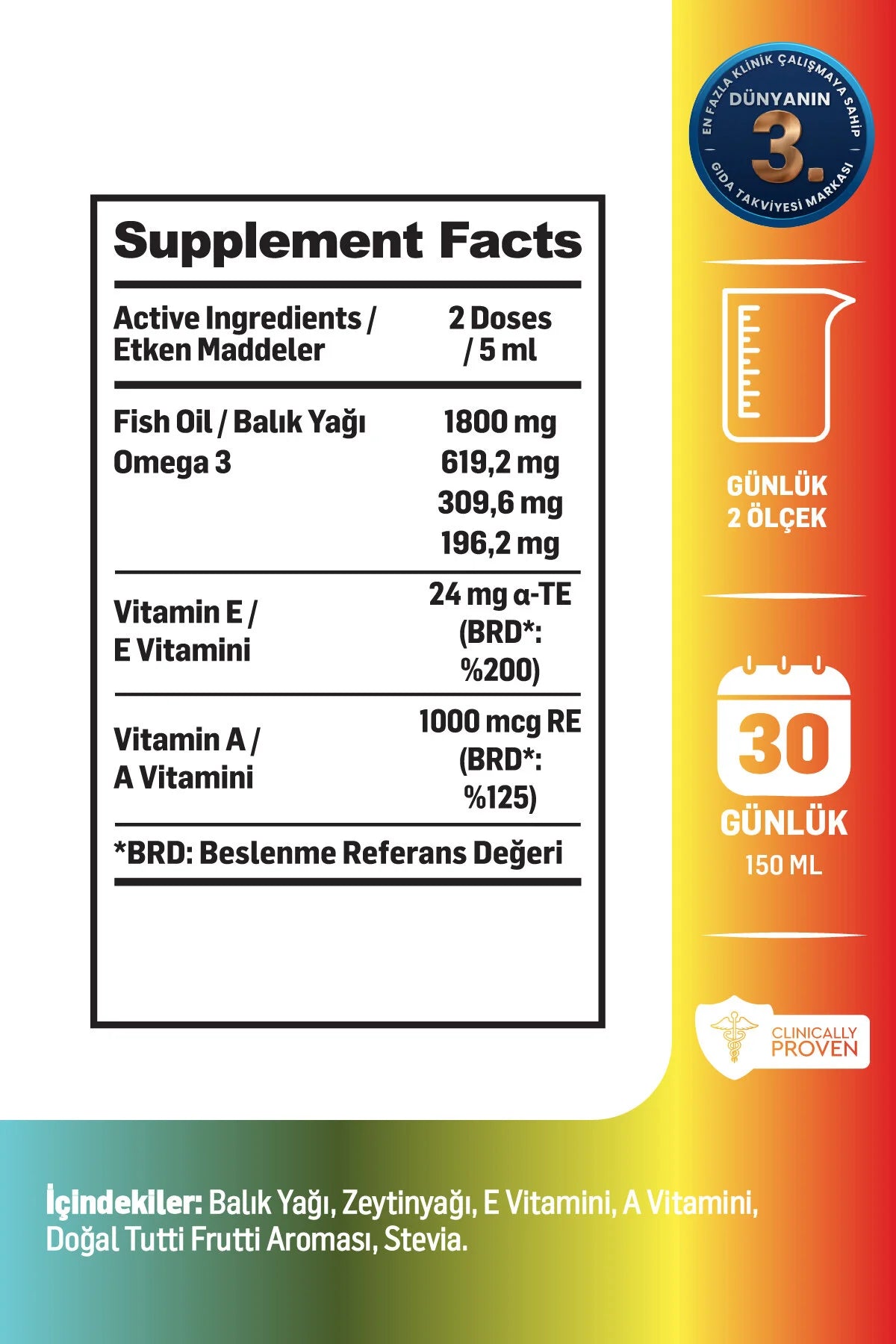 Kiperin Omega-3 Vloeibare Visolie 150 ml | Met EPA, DHA, Vitamine A & E | Tutti Frutti Smaak | 30 Porties