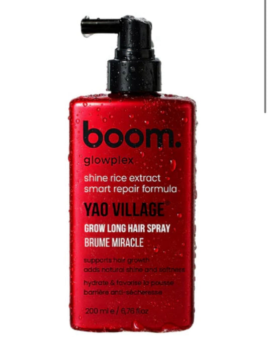 Boom Glowplex Yao Village Spray - Haargroei Versterkende Spray - Met Gefermenteerde Yao Rijst / Lijnzaad & Kokosolie - Ter bevordering van haargroei & Ter voorkoming van haaruitval - Versterkend & Glansgevend - 200 ml