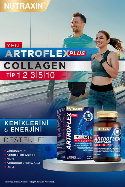 Nutraxin Artroflex Plus Collagen – Collageen Type 1, 2, 3, 5 & 10 – Glucosamine, Chondroïtine, MSM, Hyaluronzuur, Vitamine C, D3 & K2 – 90 Tabletten