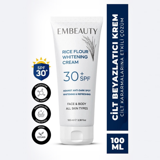 EMBEAUTY Rice Flour Brightening Cream SPF30+ 100 ml | Voor Gezicht en Lichaam | Met Arbutin en Hyaluronzuur
