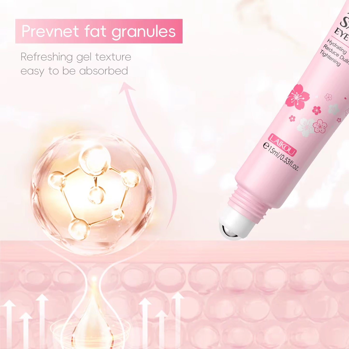 LAIKOU Japan Sakura Eye Serum - Oogserum voor donkere kringen - Oogroller voor droge ogen - Serum voor zware wallen onder de ogen 15ml