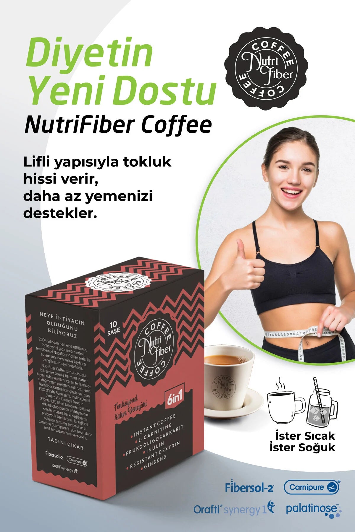 Nutrifiber® Coffee 6 in 1 Detox Koffie - Instant Koffie met Vezels / Inuline / L-Carnitine & Ginseng - Probiotische Effect - 10 Sachets - Warm & Koud te Bereiden