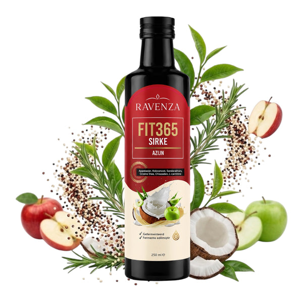 Ravenza Fit365 Azijn 250 ml – Appelazijn met Kokosolie, Chiazaad, Quinoa & L-Carnitine – Natuurlijk Gefermenteerd