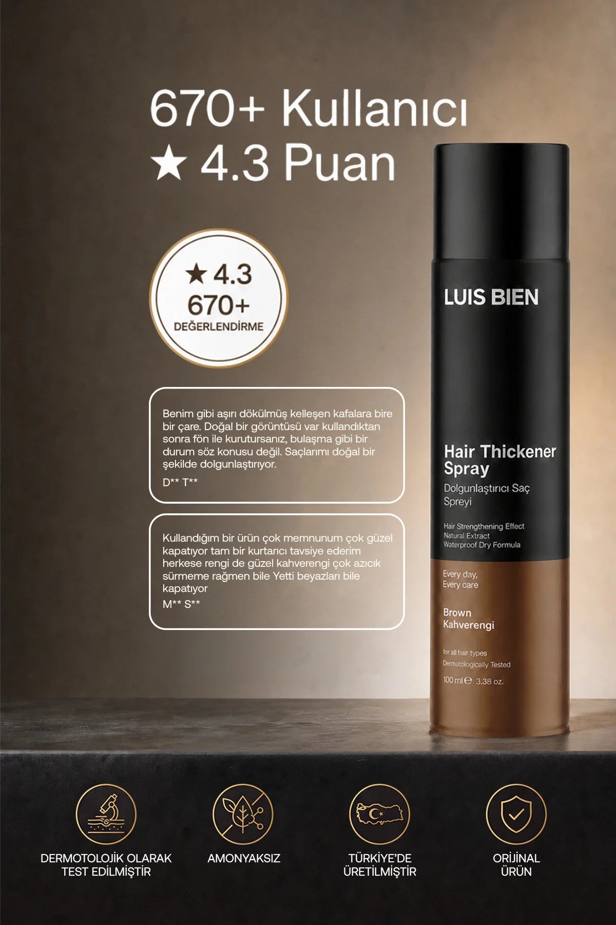 Luis Bien Hair Thickener Spray Brown – Haarverdikkende Spray – Bruin – Met Ginseng Extract & Provitamine B5 – 100 ml