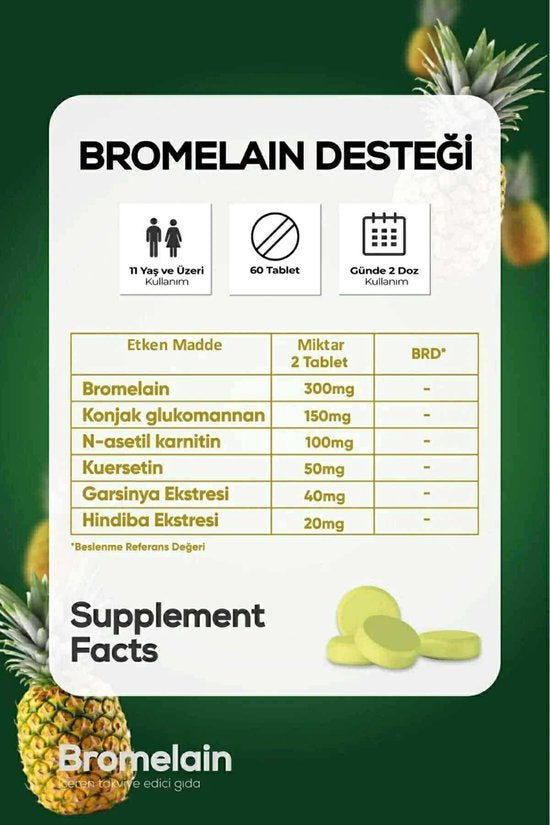 Valide Sultan - Bromelaïne voedingssuplement met Quercetin + L-Carnitine + Glucomannan 60 Tabletten - Spijsvertering / Energie & Gewichtsbeheersing