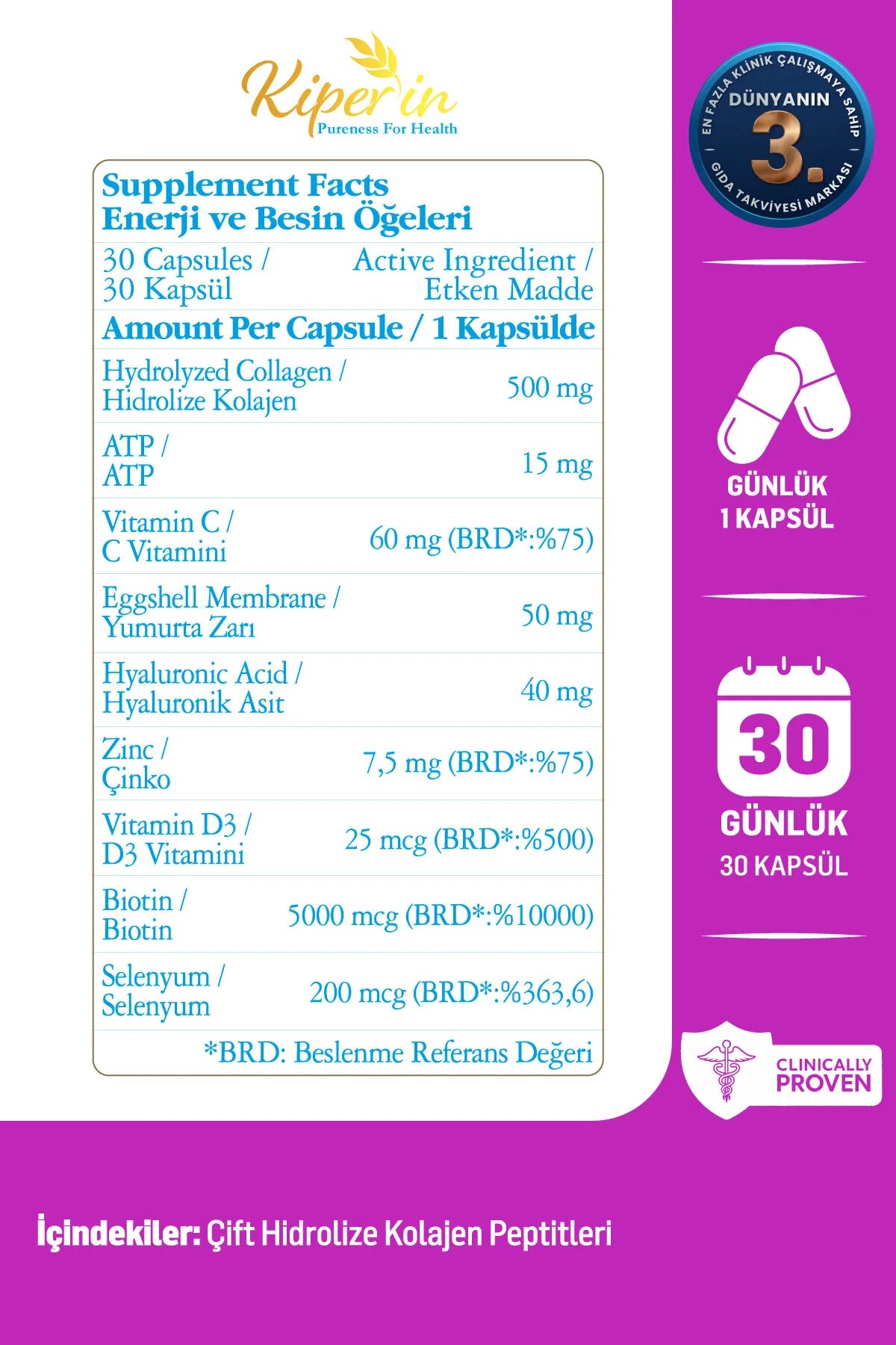 Kiperin Collagen Capsule Type 1-3-10 30 Capsules