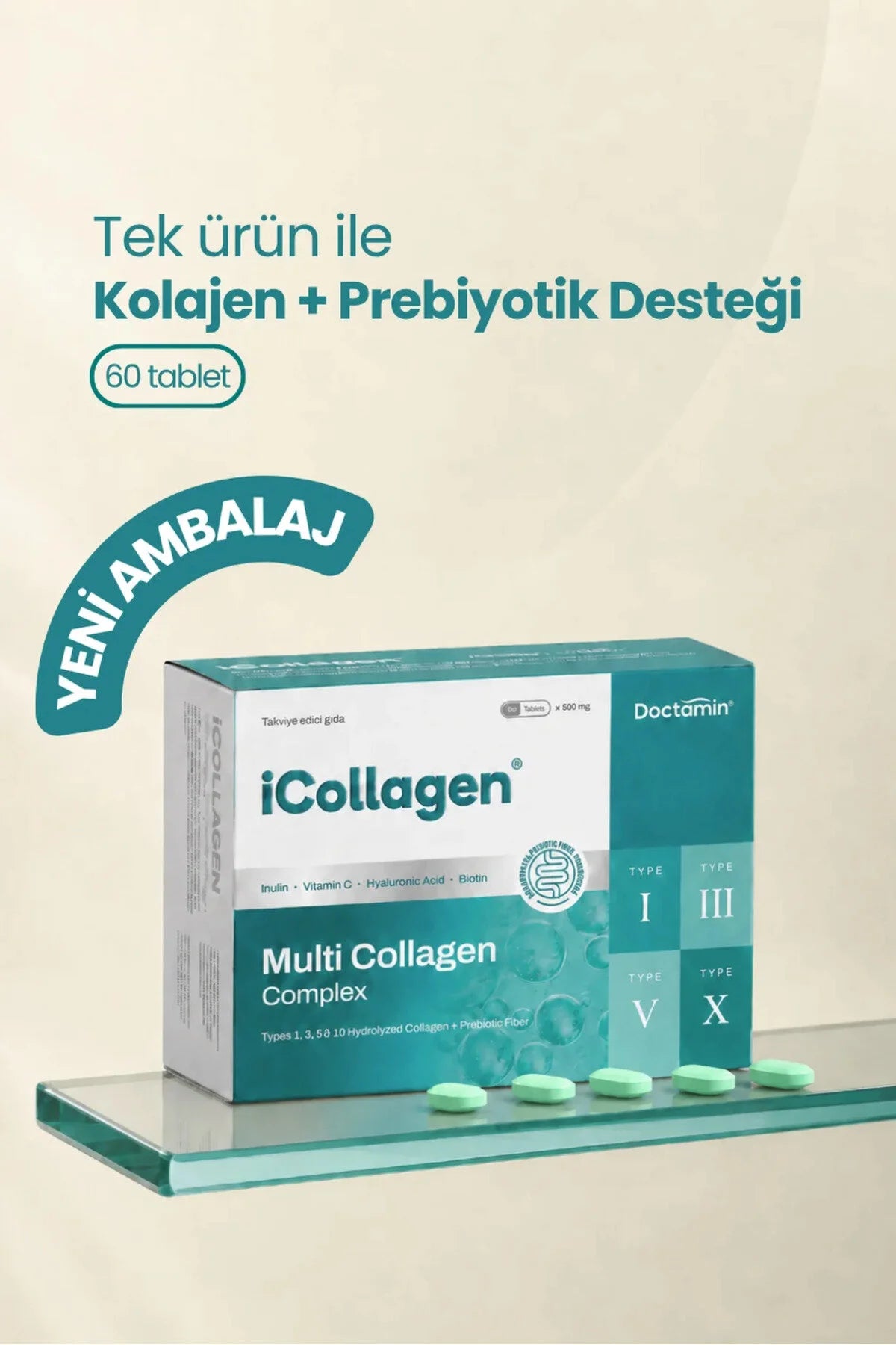 Doctamin iCollagen Collageen Tabletten 1500 mg met Vitamine C – 60 Tabletten