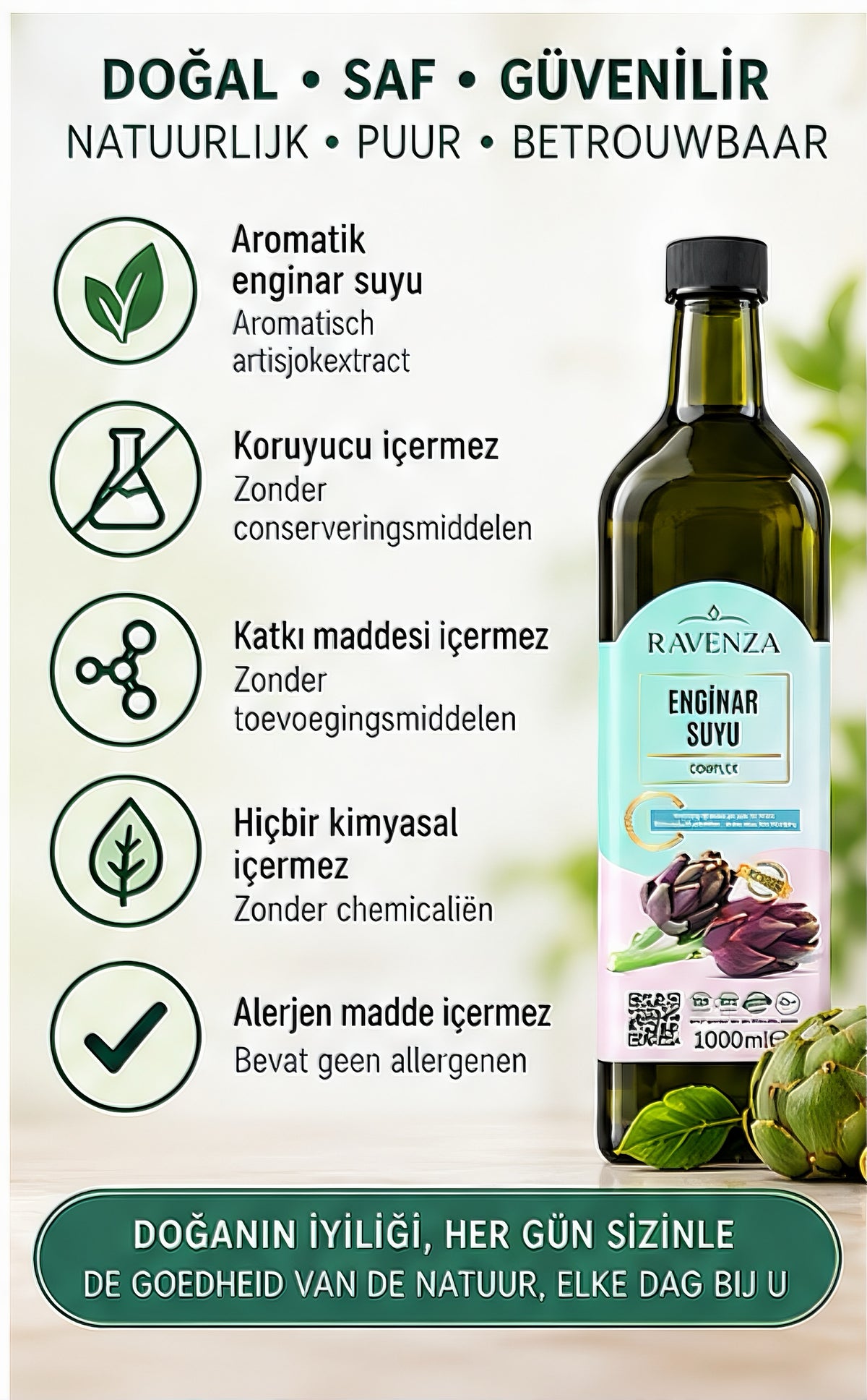 Ravenza Enginar Suyu Complex – Artisjokwater – Geconcentreerde Drank – Zonder Conserveringsmiddelen & Toevoegingen – 1000 ml
