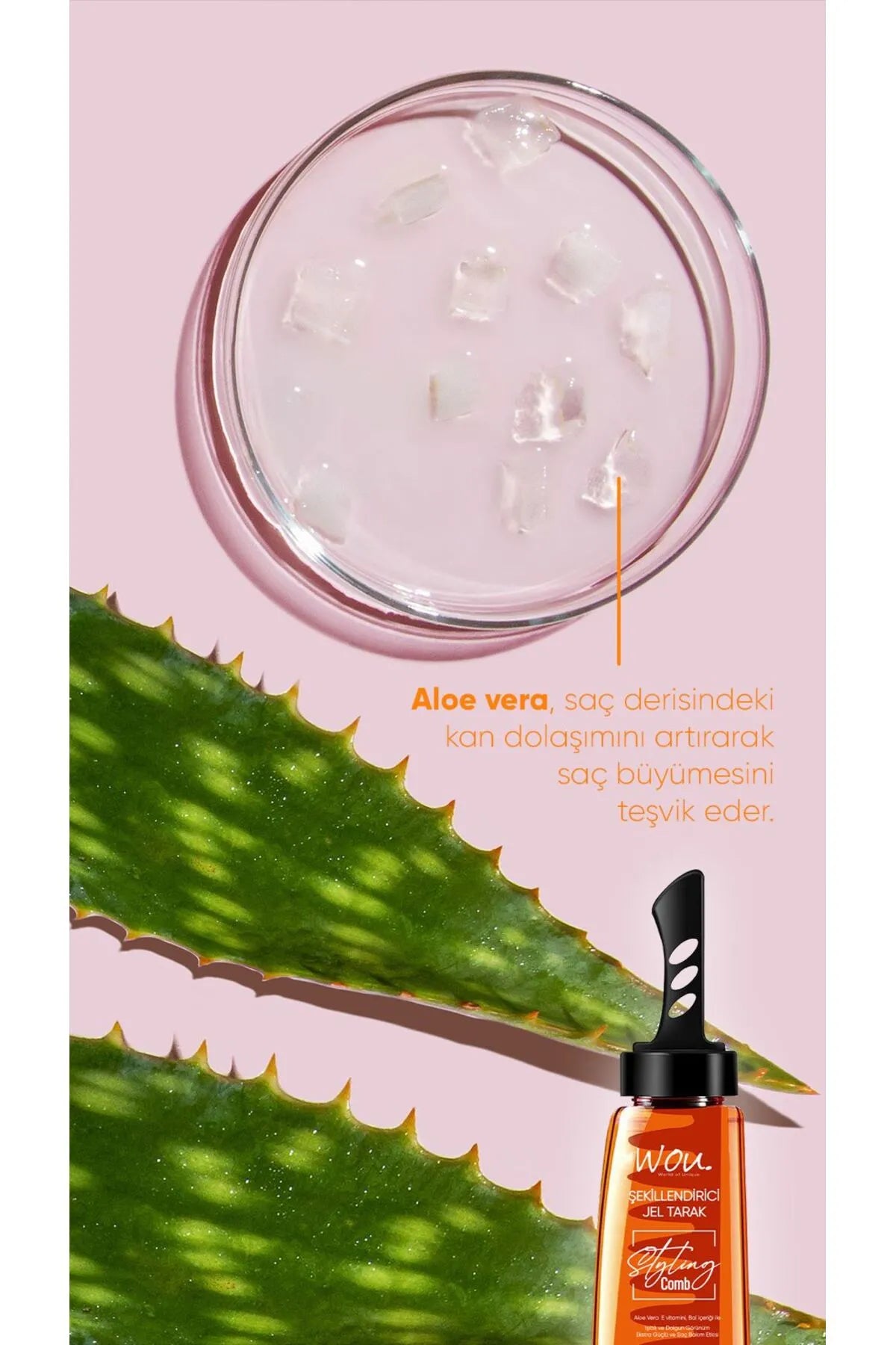 Wou World of Unique Styling Gel Kam met Aloë Vera - Vitamine E - Honinggehalte - Volume en vol uiterlijk - Extra sterk en haarverzorgingseffect - 260 ml