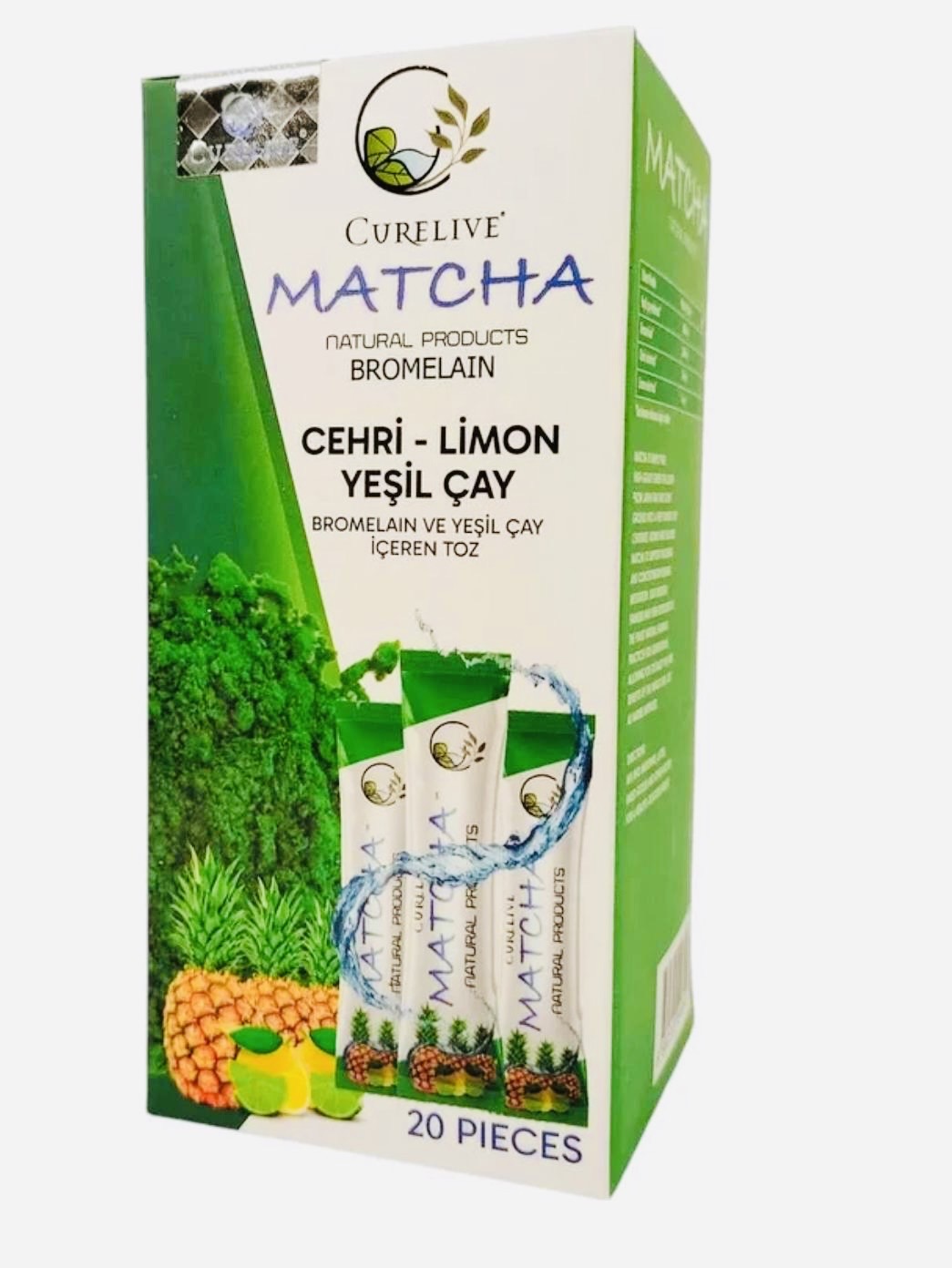 Curelive Premium Japanse Matcha Detox Antioxidant Burner - Matcha Natuurlijke Producten (Wegedoorn-Citroen-Groene Thee) Matcha Thee met Bromelaïne en Groene Thee - Citroensmaak - 20 Stuks