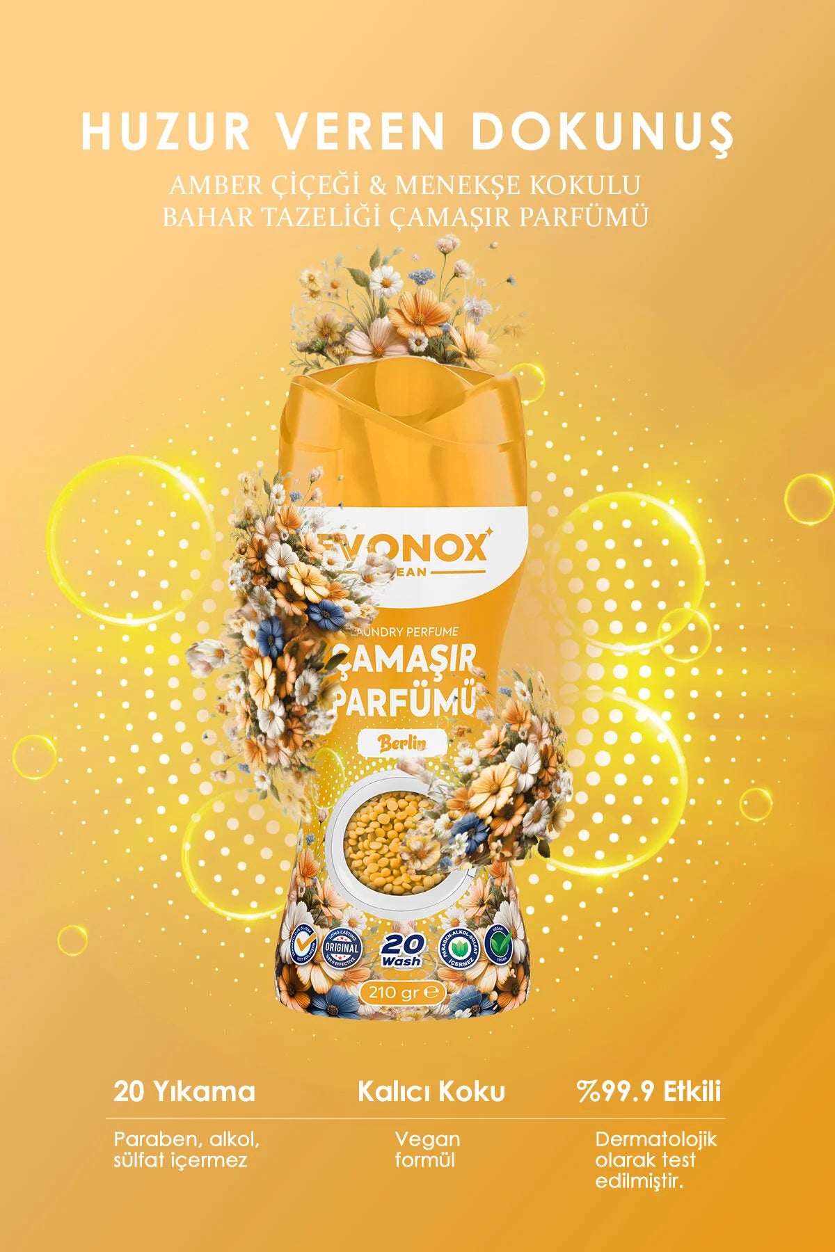 EVONOX Clean Berlin Çamaşır Parfümü 210 gr – Ferah Çiçek Kokulu In-Wash Scent Booster