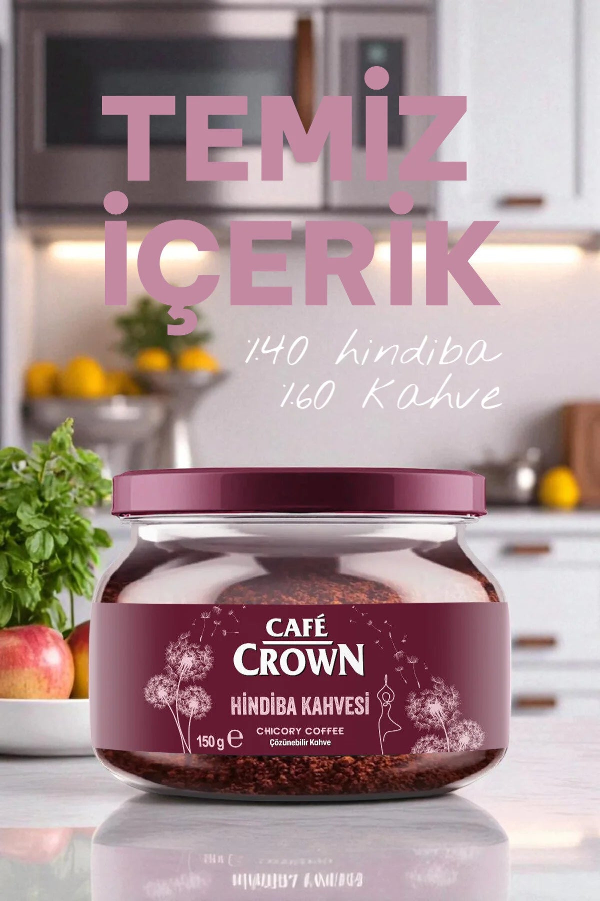 Café Crown Hindiba Kahvesi – Cichoreikoffie – 60% Instant Koffie & 40% Cichorei – Oplosbare Koffie – 150 g