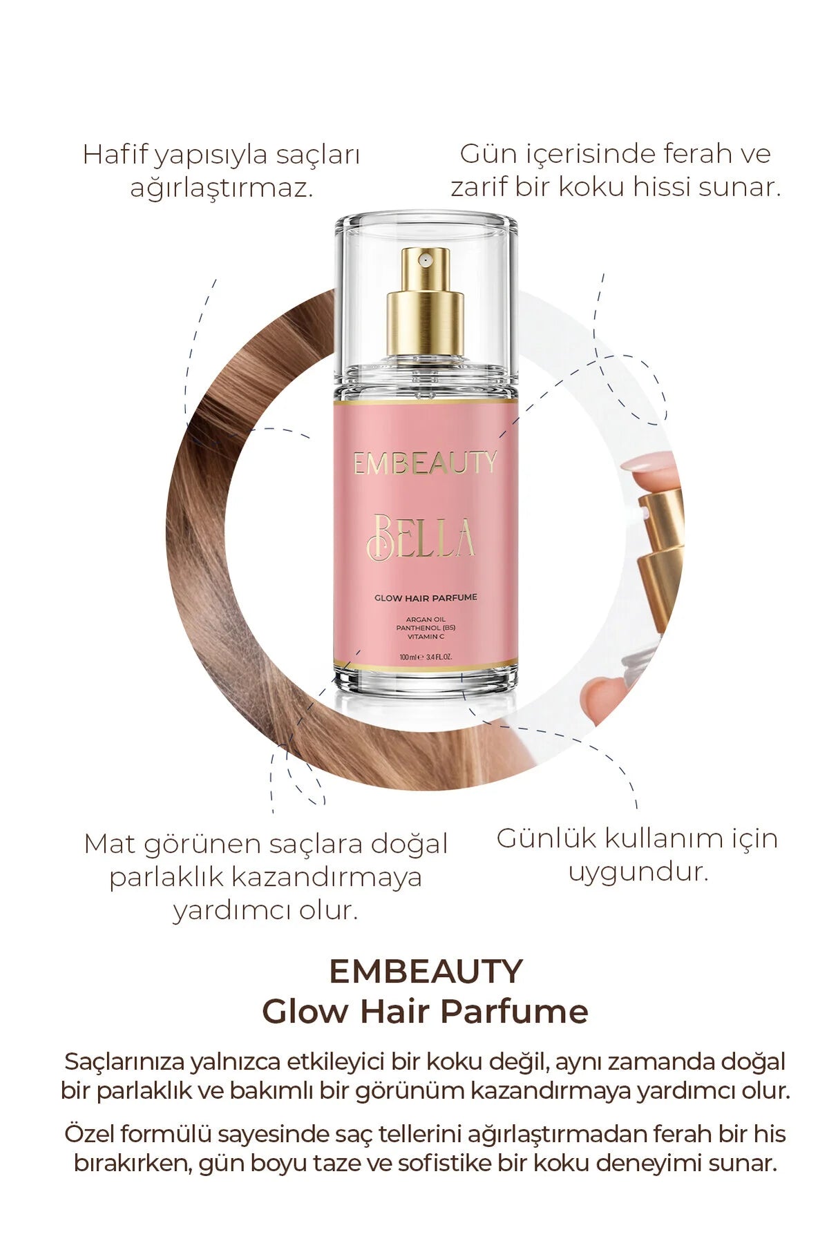 Embeauty Bella Glow Haarparfum – Met Arganolie, Panthenol B5, Vitamine C & Keratine – 100 ml