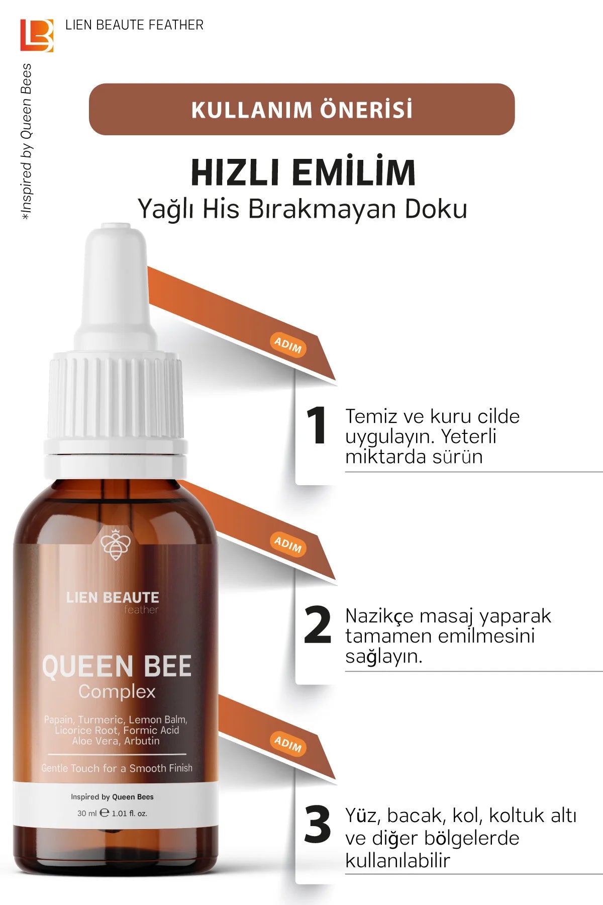 LIEN BEAUTE Queen Bee Complex Feather Care Serum 30 ml | Verzorgende Serum voor de Huid na Ontharing | Met Papaya Extract en Arbutin