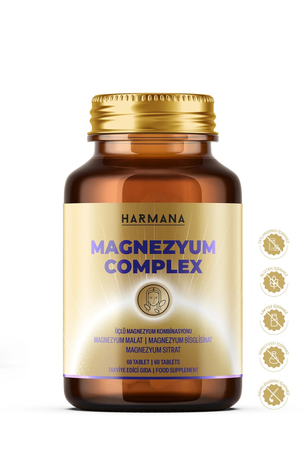 Harmana Magnesium Complex – Magnesium Citraat, Malaat & Bisglycinaat – 200 mg Magnesium – 60 Tabletten
