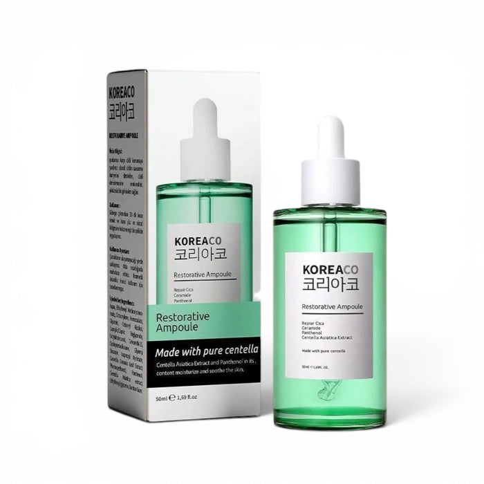Koreaco - Restorative Ampoule | Serum | Pure Centella Asiatica | Panthenol | Hydrateert en Kalmeert de huid | Herstellende, verhelderende, 24-uurs hydraterende ampul | 50 ml |