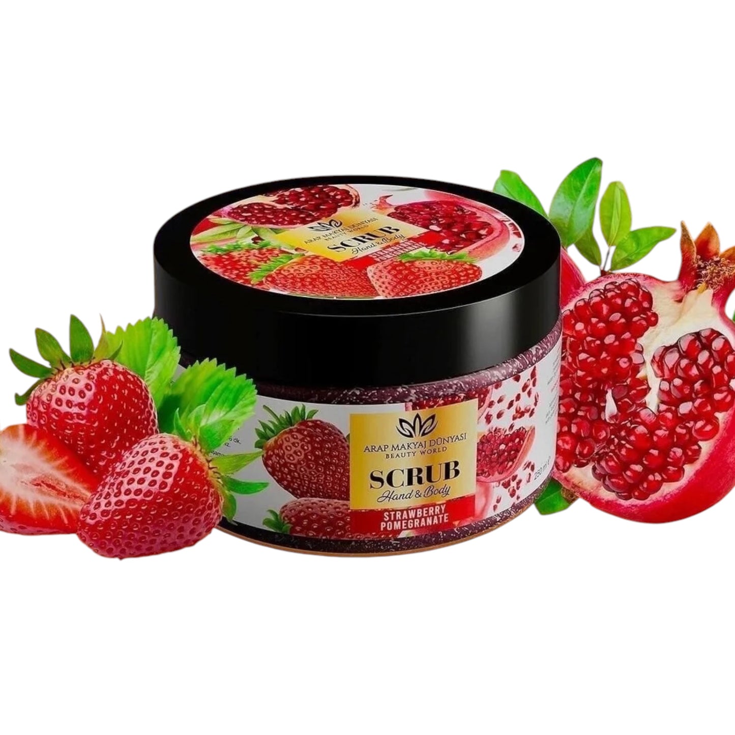 Arap Makyaj Dünyası Hand & Body Scrub Strawberry Pomegranate 250 ml – Lichaamsscrub met Aardbei & Granaatappel