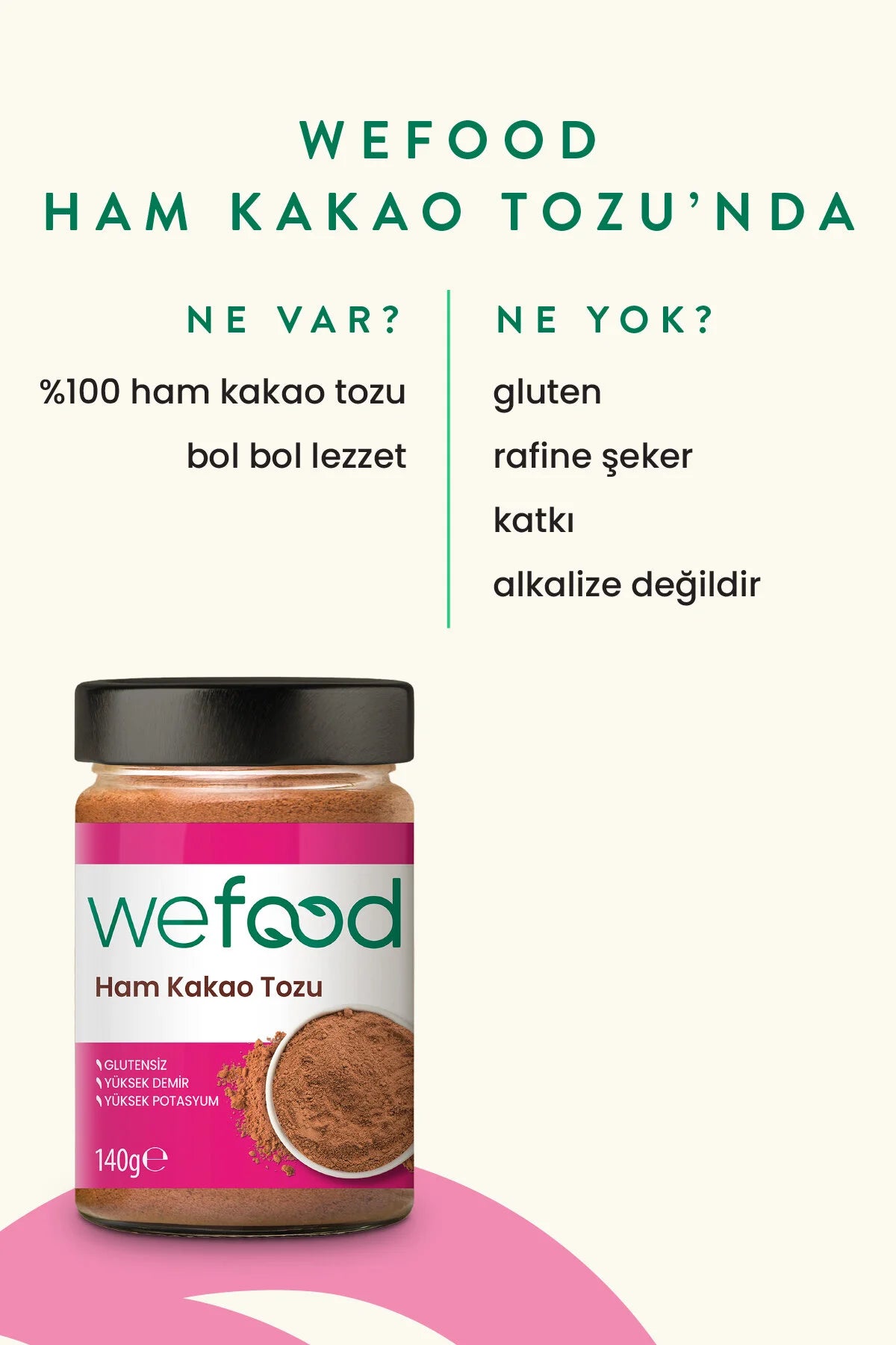 Wefood Ham Cacaopoeder – 100% Pure Cacao – Vetgereduceerd – Glutenvrij – Rijk aan Vezels & Eiwitten – 140 g