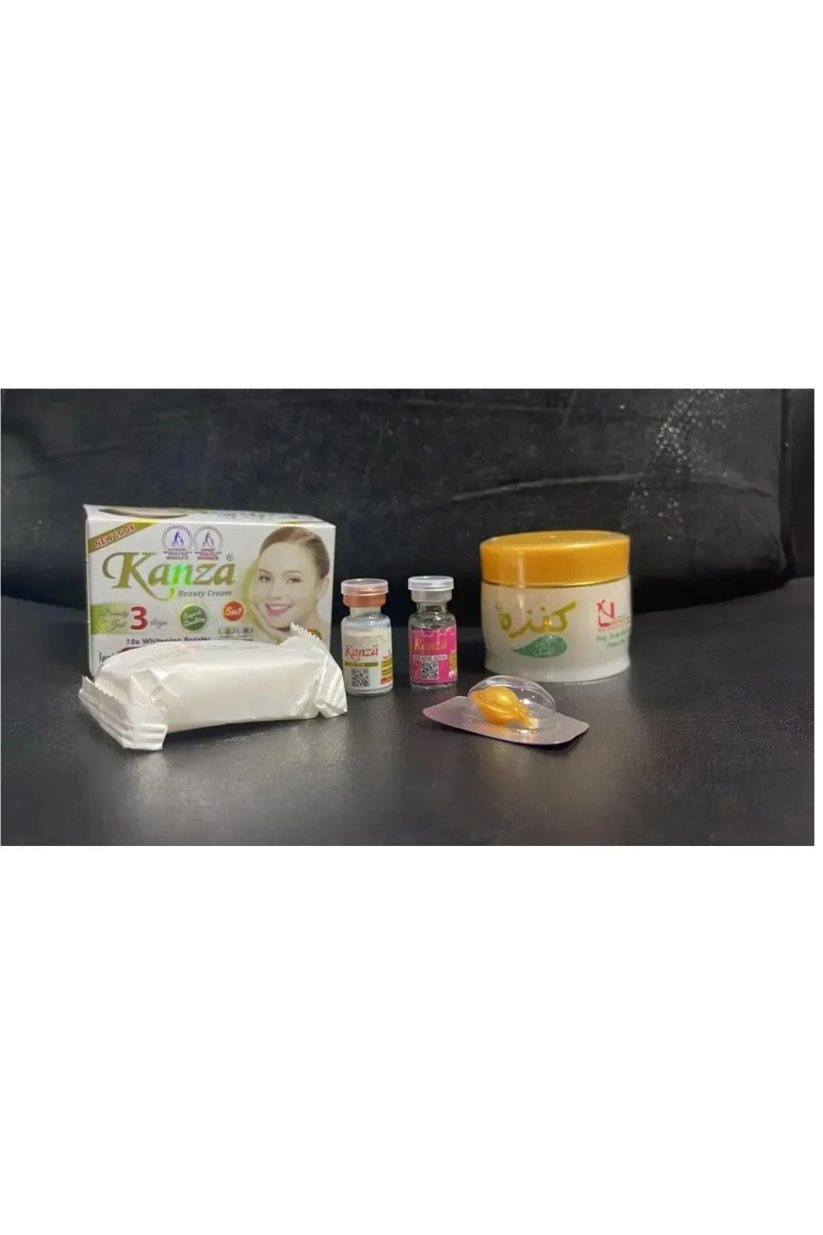 Kanza Beauty Cream 5 in 1 Whitening Cream-Zeep-Serum + Anti-Acne Serum + Glutathione Capsule 10 Keer Betere resultaten 12 Huidproblemen = 1 Oplossing - Kojic Acid - Acne & Puistjes Donkrere Hals+Vlekken+Kringen Pigmentatie Mee-eters Rimpels