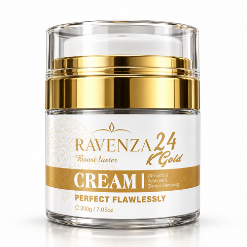 Ravenza 24K Gold Cream – Gezichtscrème met Niacinamide, Peptiden, Hyaluronzuur, Vitamine C & E – Hydraterende Huidverzorging – 200 g