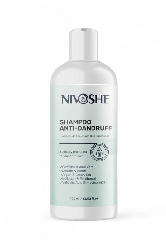 Nivoshe Anti-Roos Shampoo - 11 Actieve Anti-Roos - Tegen Roos & Haaruitval - Met Caffeine/Biotine/Keratine/Arganolie/Groene Thee/Collageen/Panthenol/Salicylzuur/Niacinamide/Aloë Vera & Selenium - Dermatologisch getest - 400 ml