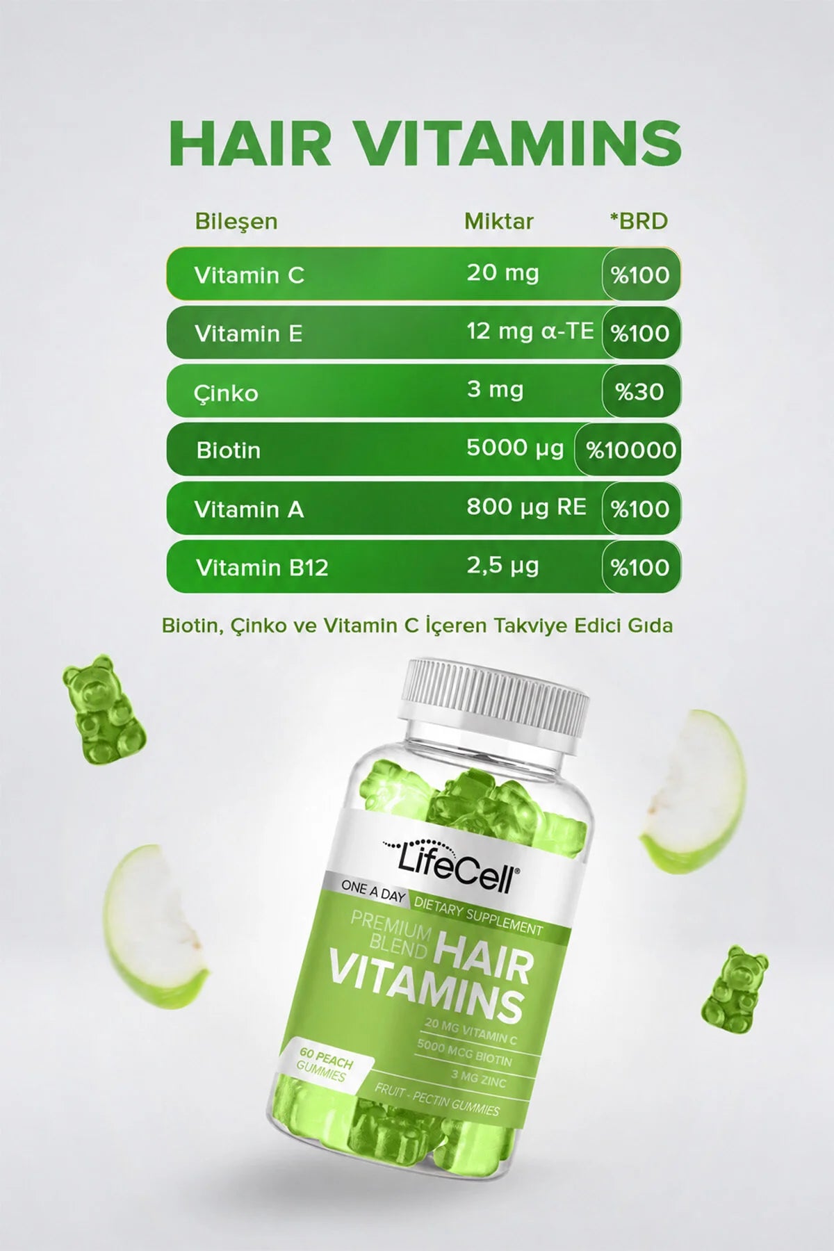Lifecell Premium Hair Vitamins Gummies Perzik - 60 Gummies