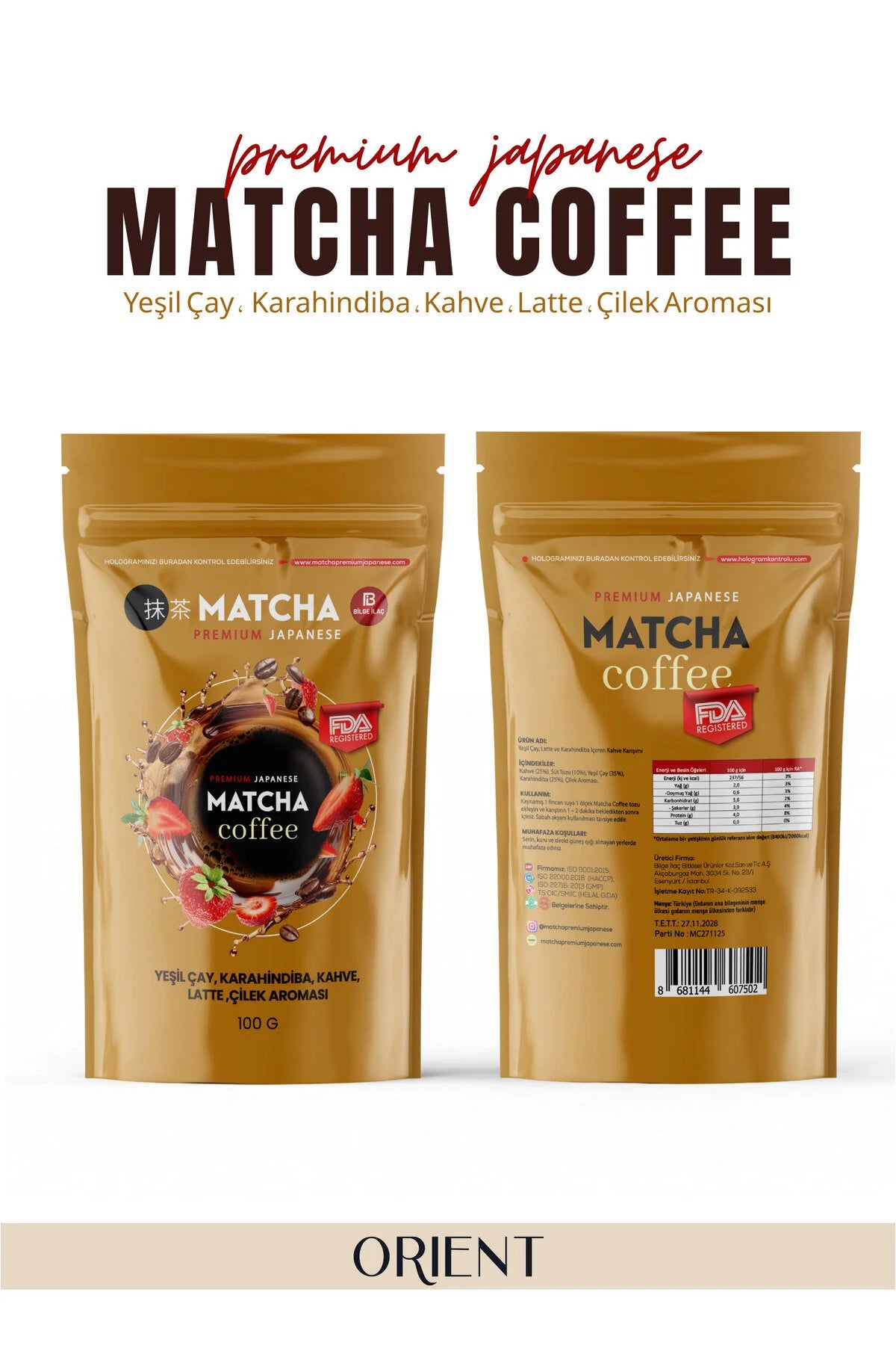 Premium Japanese Matcha Coffee – Matcha, Groene Thee & Aardbei Aroma – 100 g