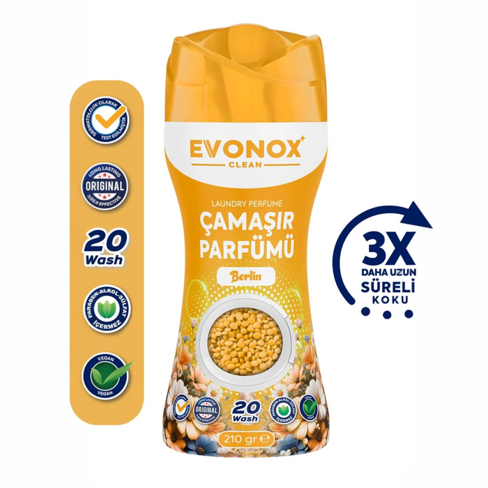 EVONOX Clean Berlin Çamaşır Parfümü 210 gr – Ferah Çiçek Kokulu In-Wash Scent Booster