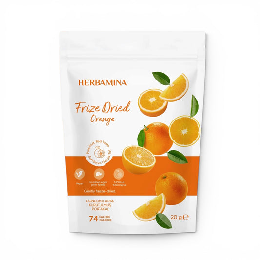 Herbamina Gevriesdroogde Sinaasappel 20g – Freeze Dried Orange Snack – 100% Fruit – Knapperige Fruitsnack – Zonder Toegevoegde Suikers – Vegan