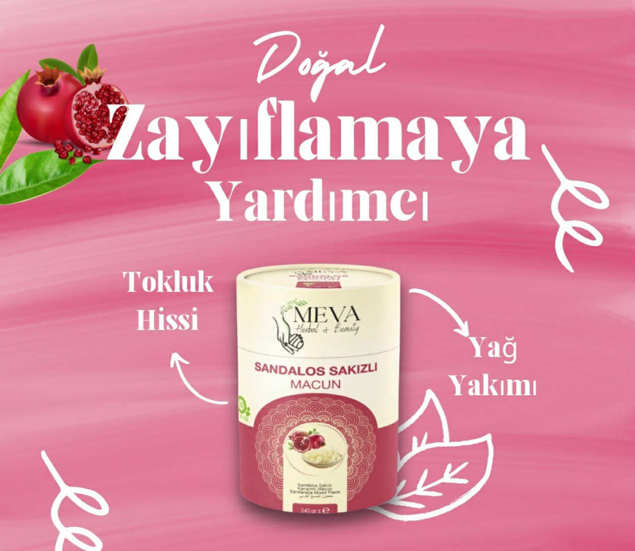 Meva Beauty + Herbal Detox Form Pasta met sandelhoutgom (Sandalos Sakizli Macun) - Pure granaatappelsiroop - Helpt oedeem te elimineren en ondersteunt gewichtsverlies - 240 gr